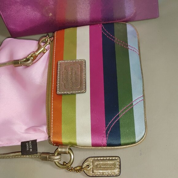 Coach Legacy Stripe Wristlet Leatherware Clutch Multicolor Colorful Small Bag - Picture 9 of 16